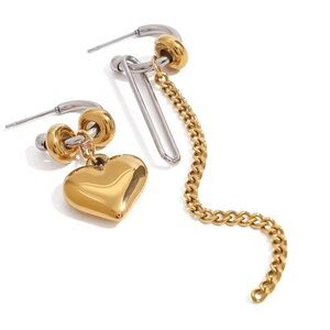 Anthropologie Gold and Silver Heart Drop Earrings